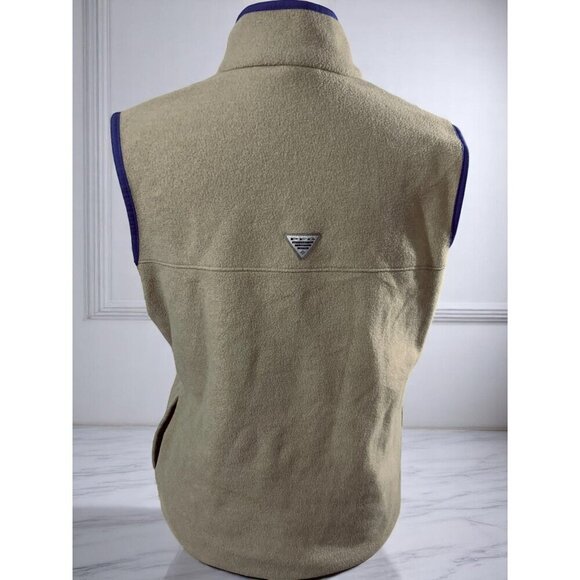 Columbia PFG Beige Fleece Vest Purple Trim Full Zip Sleeveless Jacket Size Large - Picture 3 of 9